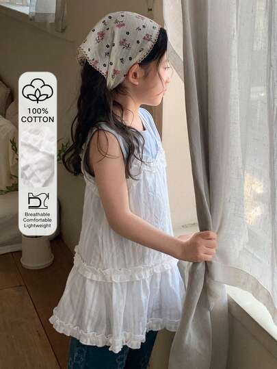 Dazy Kids Young Girl Summer Casual Solid Color Ruffle Strap