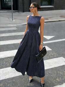 Siren Gaze Women's Sleeveless Striped Dress, Fashionable For Commuting In Summer - Blue - View 1