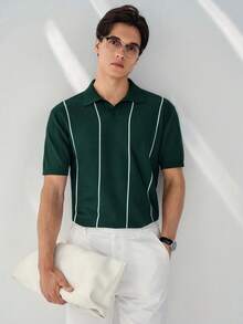 RONVEXI Men's Casual Colorblock Striped Short Sleeve Knit Top, Spring/Summer Men Knit Polo Green Polo For Men Green And White Shirt Green Striped Shirt Golf Shirts For Men Green Mens Clothes Green Polo Shirt Striped Polo Men Knitted Polo Men Deep Green Polo For Men Jersey Shirt For Men Polos For Men Retro Outfit For Men Branded Clothes For Men T Shirt Work Shirt Wonder Polo Shirts For Men - Dark Green - View 5