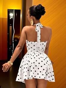 Slaydiva 2025 Nowa Elegancka Seksowna Sukienka Mini z Groszkami i Halterem w Ołówku, Idealna Na Imprezę, Urodziny, Bar, Klub Nocny, Walentynki, Halloween, Boże Narodzenie, Wesele, Koktajl - Czarne i Białe - Zobacz 2