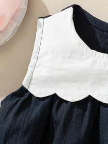 Souflis Souflis Spring/Summer Cute Cartoon Duck Embroidered Hem Sleeveless Round Neck Dress For Baby Girls, Playful & Sweet - Blue - View 3