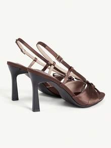 CUCCOO CHICEST Giày sandal cao gót nữ, kiểu dáng thời trang xuân/hè mới, chất liệu satin, nơ, quai ngang mắt cá chân, khóa cài, phong cách retro, thanh lịch, mũi nhọn, gót nhọn, thích hợp cho ngày Valentine. - màu nâu - Xem 11