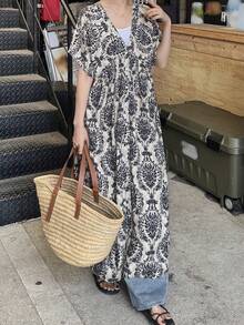 FRIFUL Women's Casual Vacation All-Over Print Dress - Black and White - View 6