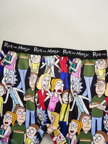 Rick and Morty X SHEIN 1pc Men's Cartoon Character Printed Boxer Briefs - Black - View 5
