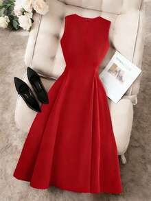Franclia Nuevo vestido de oficina sin mangas de estilo francés en color rojo, vestido casual de verano, vestido de unicolor para ocasiones formales, vestido elegante, vestido versátil para mujeres, vestido de verano para mujeres, vestido elegante para mujeres, ropa de oficina, vestido elegante para fiestas, adecuado para ocasiones casuales, de fiesta, de viaje y otras. Vestido elegante rojo, vestido acampanado rojo, vestido de invitada de boda rojo, vestido sin mangas, vestido de cuello en V, vestido de moda, vestido elegante, vestido formal, vestidos para mujeres, vestido de mujer, vestido rojo, vestido formal, ropa de alta calidad - Rojo - Ver 2