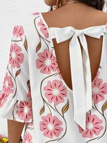 SHEIN Frenchy 大码女式休闲碎花连衣裙，后背系带设计 - 彩色 - 查看 7