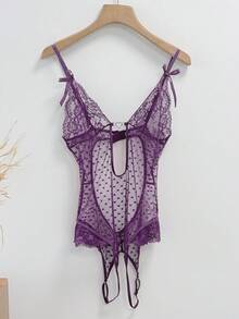 DAZY Adjustable Sheer Mesh Hollow-Out Sexy Bodysuit For Women, Suitable For Spring And Summer Lingerie For Women - Purple - View 6