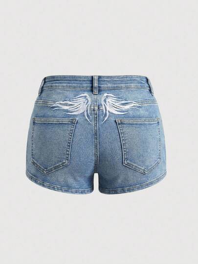 Sweetra Women's Fashion Casual Embroidered Stretch Skinny Denim Shorts