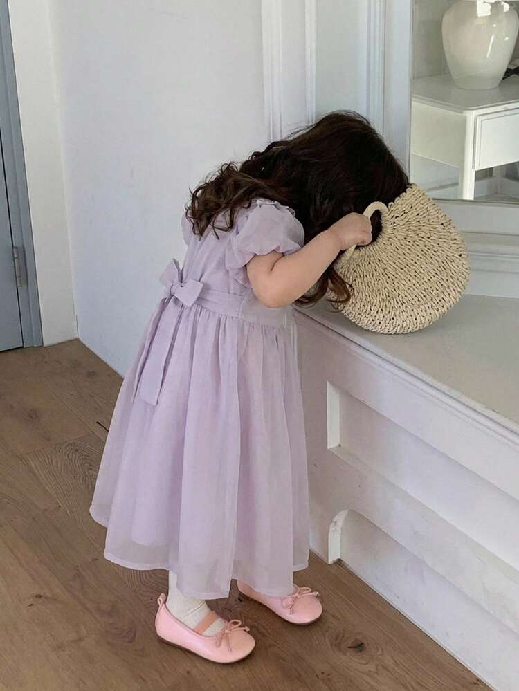 Toddler Girls' Forgiving Ruffle Trim Short Sleeve Korean Style Birthday Party Dress