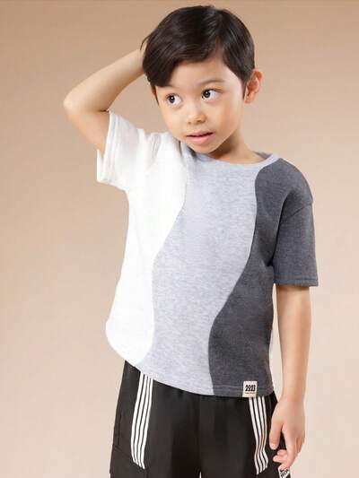 Camiseta de cuello redondo y manga corta con bloques de color