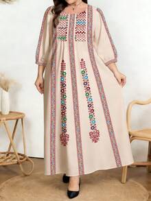 EMERY ROSE Đầm midi xếp ly họa tiết hoa cổ điển dành cho nữ cỡ lớn, cổ tròn, tay dài, dáng rộng, thích hợp cho mùa xuân. - Nhiều màu - Xem 3