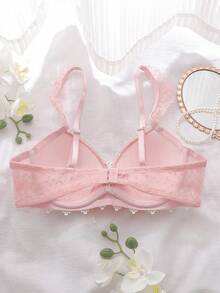 FairyFlirt Soutien-gorge à armatures avec décoration de dentelle contrastée, romantique pour femmes - Rose bonbon - Voir 2