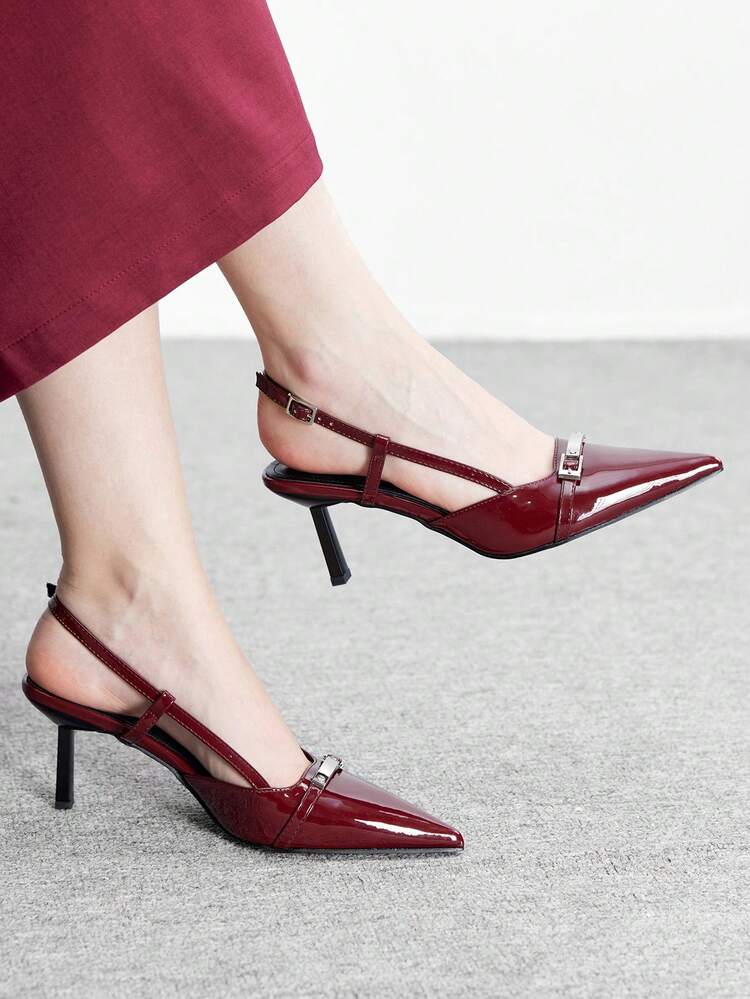 CUCCOO BIZCHIC Lacquered Leather French High-End Backless Heeled Women Shoes Spring Shoes