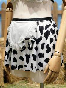 Fantasy Costume Fantasy Costume 3 Peças Conjunto de Lingerie Plus Size com Renda e Estampa de Vaca, Conjunto de Lingerie Feminina com 2 Peças Sexy, Conjunto com Estampa de Vaca, Conjunto com 2 Peças com Estampa de Vaca - Preto e Branco - Visão 9