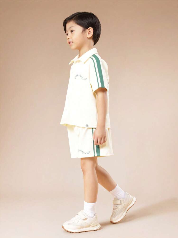 Collared Shirt And Shorts Set With Text Print