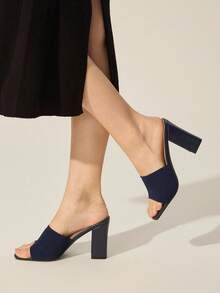 CUCCOO BASICS Minimalist Commuter Versatile Open Toe Mule High Heel Sandals For Christmas Summer - Blue 2 - View 3