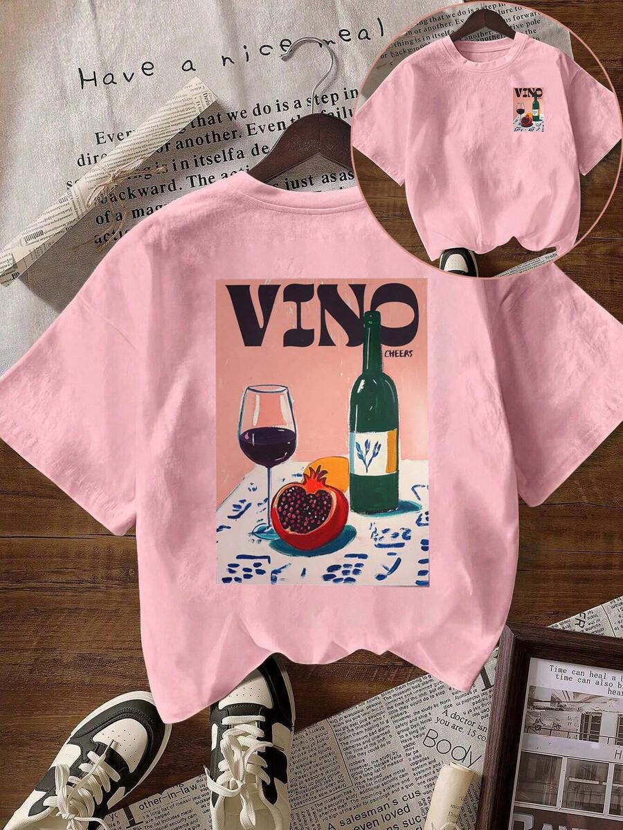 EMERY ROSE Women's Graphic T-Shirt, Casual Street Style Short Sleeve Tee, Cute Summer Top - Pink - View 1