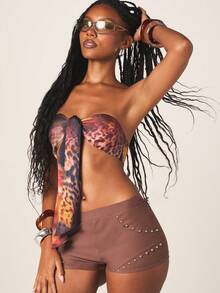 MISSGUIDED Leopard Print Strapless Bandeau Top With Tie Front Detail Sweetheart Neckline Crop Length - Multicolor - View 1