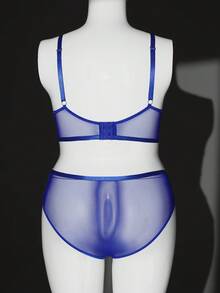 SHEIN 2pcs Plus Size Sexy Lace Patchwork Lingerie Set - Blue - View 2