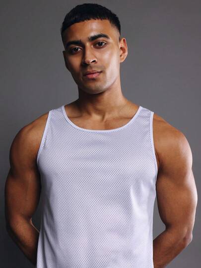 Camiseta de tirantes de malla con cuello redondo