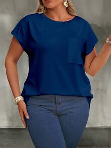 EMERY ROSE Plus Size Women's Solid Color Round Neck Casual Everyday Short Sleeve T-Shirt - Multicolor - View 3
