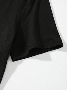 SHEIN Áo thun nữ tay ngắn, dáng suông, chất liệu cotton, cỡ tiêu chuẩn, kiểu dáng thường ngày, in hình cánh chim, thích hợp mặc mùa hè. - màu đen - Xem 4