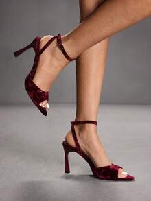 CUCCOO SZL 女士可调节简约酒红色高跟凉鞋，适合日常休闲穿着，春季鞋履，春假复活节舞会圣诞节高跟鞋。 - 立絨酒紅色 - 查看 8