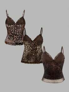 INAWLY 3件套时尚花卉印花滚边女式上衣套装 - 彩色 - 查看 2