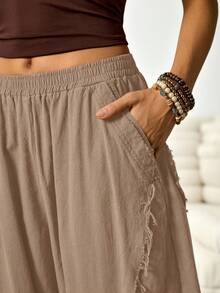 Solflare Plus Size Women Casual Loose Pocket Pants, Apricot Color - Apricot - View 8