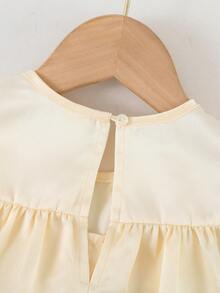 女婴优雅可爱杏色蝴蝶结网纱花卉无袖连衣裙 - 白色 - 查看 8