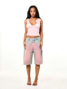 SUMWON WOMEN Áo tank top không tay cổ chữ V mềm mại với logo thương hiệu màu trắng in nổi, thích hợp mặc thường ngày mùa hè. - Hồng - Xem 3