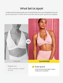 GLOWMODE FeatherFit™塑形，自信运动，如黄油般柔软弹力，内置网眼，可拆卸罩杯，露背设计，聚拢式挂脖运动文胸，中等强度训练跑步健身服 - 淺粉色 - 查看 2