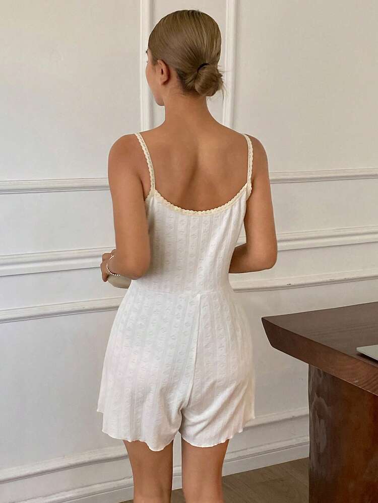 Women's Comfortable Jacquard Knit Camisole & Shorts Pajama Set, Casual Homewear
