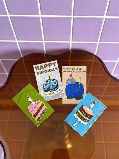 Joivida 1/4Pcs Non-Woven Fabric Greeting Cards Cartoon Design Small Style For Festival & Birthday, Suitable,All Recipients, Perfect For DIY Birthday Celebration Gift Wrapping With Puppy,Cake Patterns