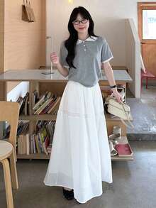 DAZY Women's Fresh Contrast Collar Polo Shirt - Grey - View 6