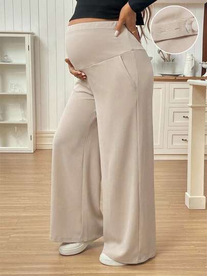 SHEIN بنطلون أرجل واسعة ذو لون أحادي فضفاض وعادي للحوامل