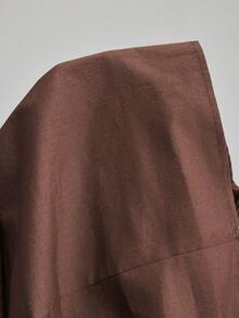 Ontre 2026 Spring/Summer New Women's Gathered Ruffle Cap Sleeve Round Neck Cap Sleeve Top, Urban Commute Business Casual Blouse, Elegant Outfit For Dating, Wedding Guest, Vacation - Brown - View 8