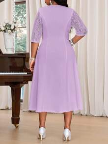 Fleurora Plus Size V-Day Dress, Valentine's Festival Outfit For Women, Summer Dress Flowy Dress - Mauve Purple - View 3
