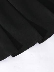 Sparklyn 女童格子领泡泡袖开衫上衣，搭配松紧腰百褶裙，学院风春秋季 - 黑與白 - 查看 4