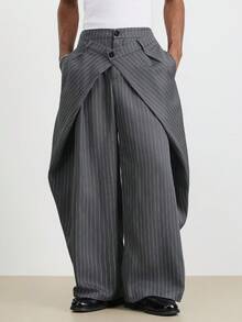 TOKVUE 男士条纹印花双腰带裹身时尚裤 - 深灰色 - 查看 5