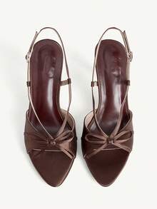 CUCCOO CHICEST Giày sandal cao gót nữ, kiểu dáng thời trang xuân/hè mới, chất liệu satin, nơ, quai ngang mắt cá chân, khóa cài, phong cách retro, thanh lịch, mũi nhọn, gót nhọn, thích hợp cho ngày Valentine. - màu nâu - Xem 1