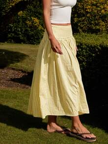 COSMINA 女士格子印花百褶休闲度假裙 - 綠色 - 查看 2