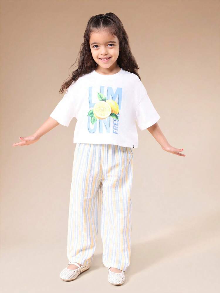 Lemon Print T-Shirt With Striped Palazzo Pants Set