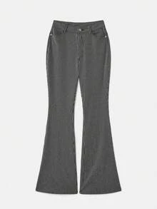 lacRébo 女式修身喇叭腿商务休闲牛仔裤 - 黑與白 - 查看 6