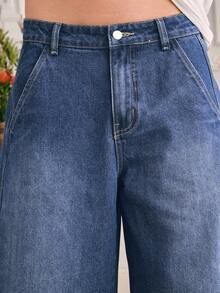 SWAVVY 宽松休闲牛仔裤，带口袋，夏季百搭 - 藍色 - 查看 5