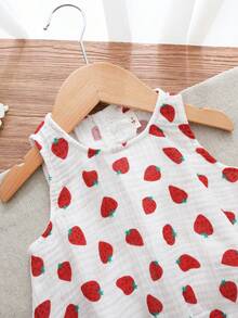 Cozy Pixies Baby Girl Strawberry Pattern Ruffle Trim Sleeveless Top And Elastic Waist Pants 2 Pieces Set - Multicolor - View 3