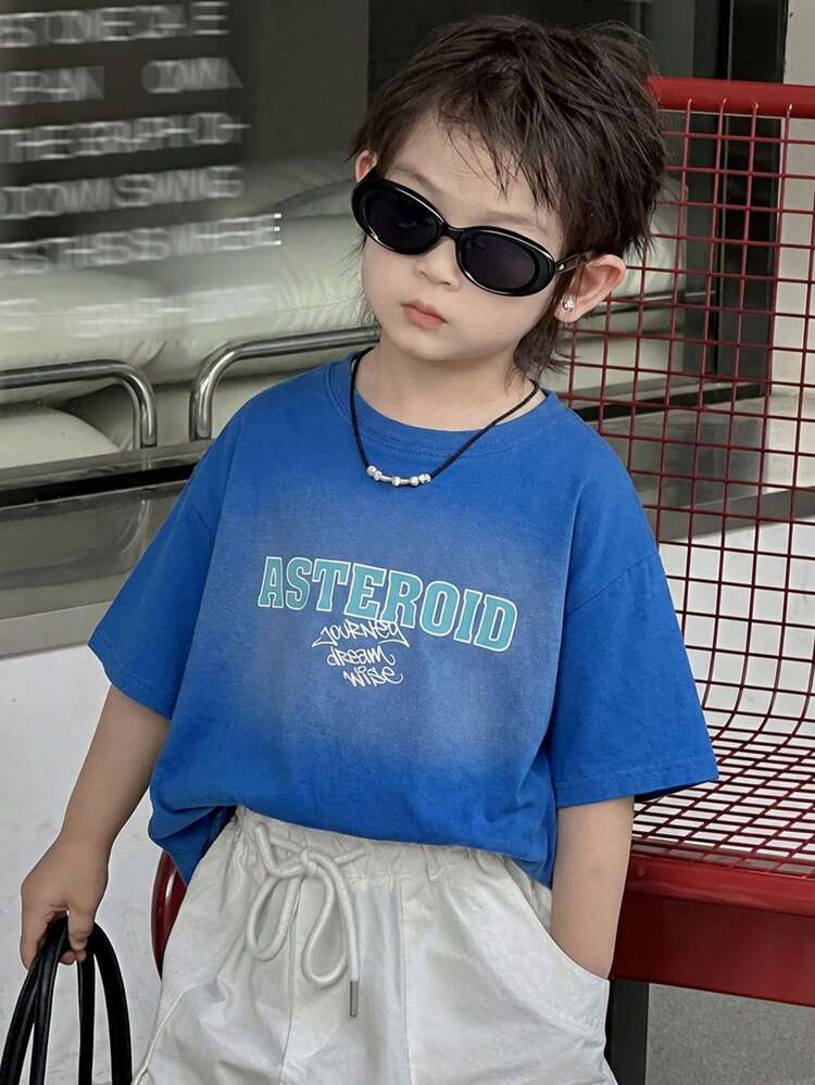 Young Boys Crew Neck Dropped Shoulder Short Sleeve Casual Loose T-Shirt Summer