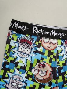 Rick and Morty X SHEIN 3条装男士卡通人物字母印花弹力腰带舒适平角内裤 - 黑與白 - 查看 5