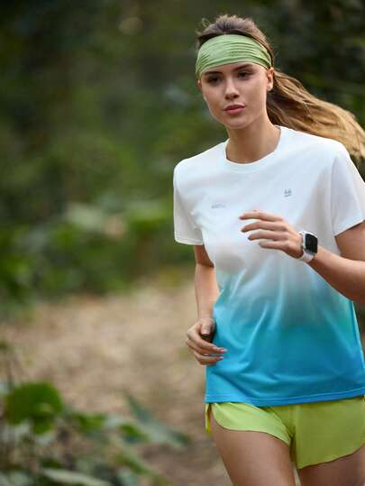 SHEIN In My Nature Women's Letter Print Ombre Round Neck Short Sleeve Outdoor T-Shirt