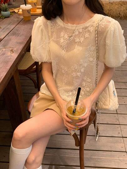 DAZY 女士圆领3D立体花卉优雅韩版针织上衣